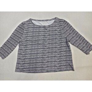 Garnet Hill Womens Striped 3/4 Sleeve Linen Modal Blend Top Large